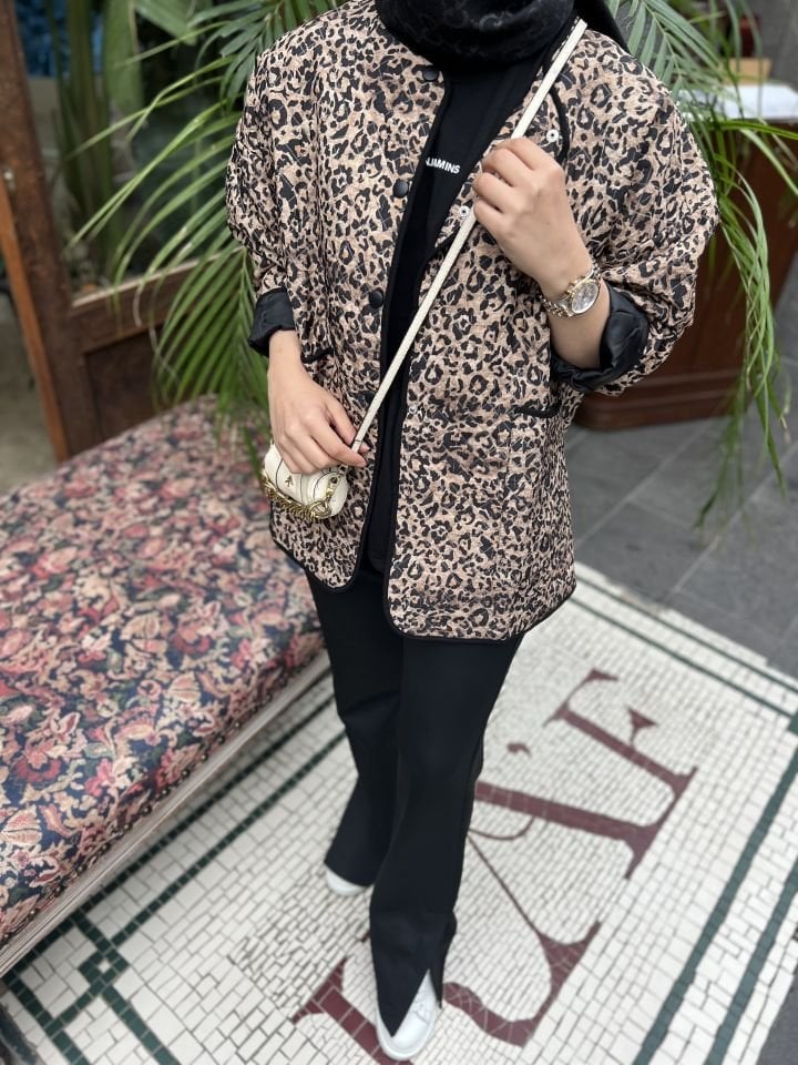Kapitone Leopar Ceket