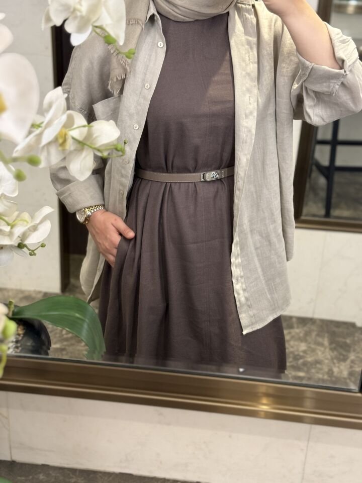 %100 Keten Cepli Gömlek