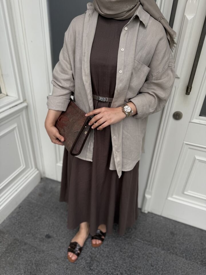 %100 Keten Cepli Gömlek