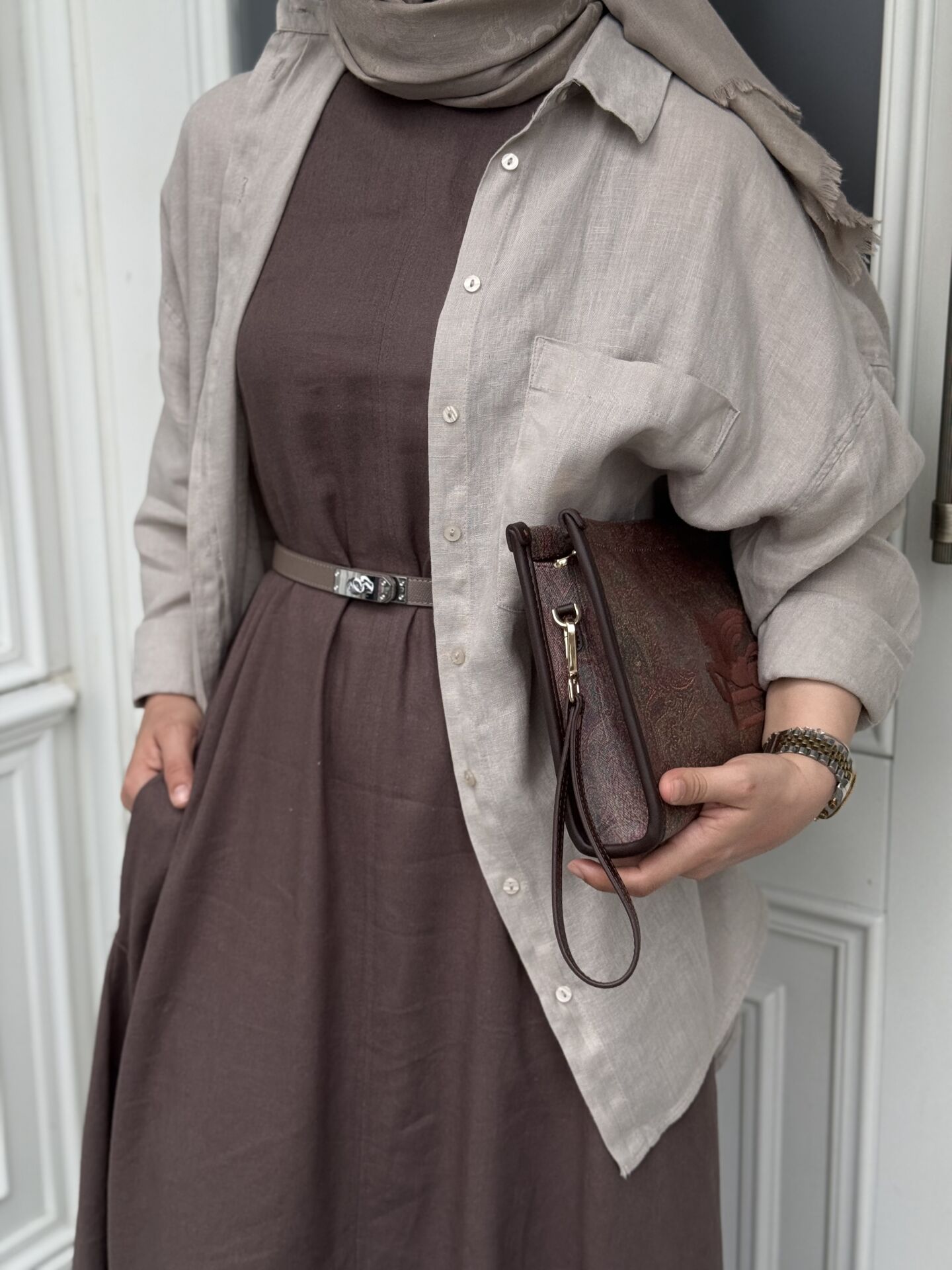 %100 Keten Cepli Gömlek