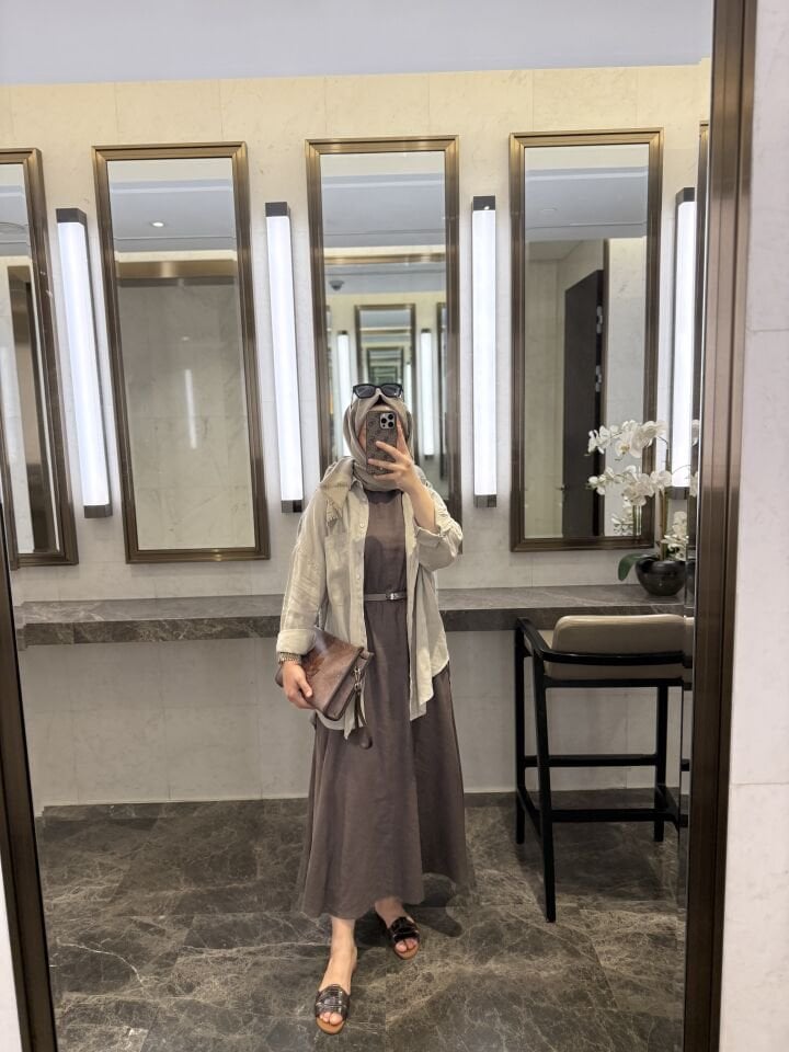 Linen Elbise / Kahverengi