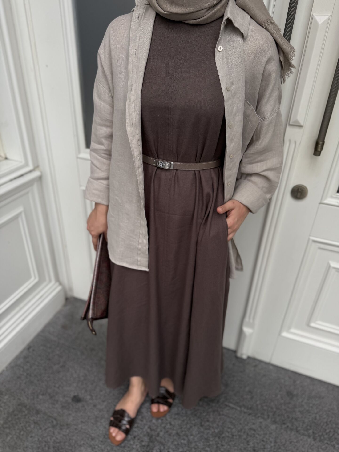 Linen Elbise / Kahverengi