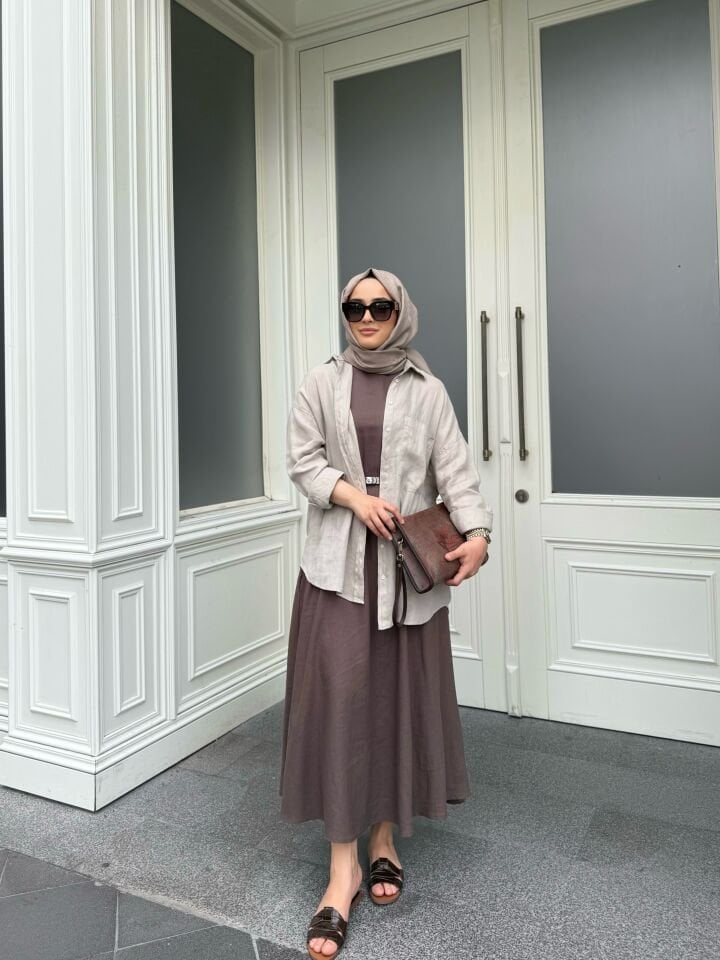 Linen Elbise / Kahverengi
