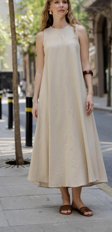 Linen Elbise / Taş