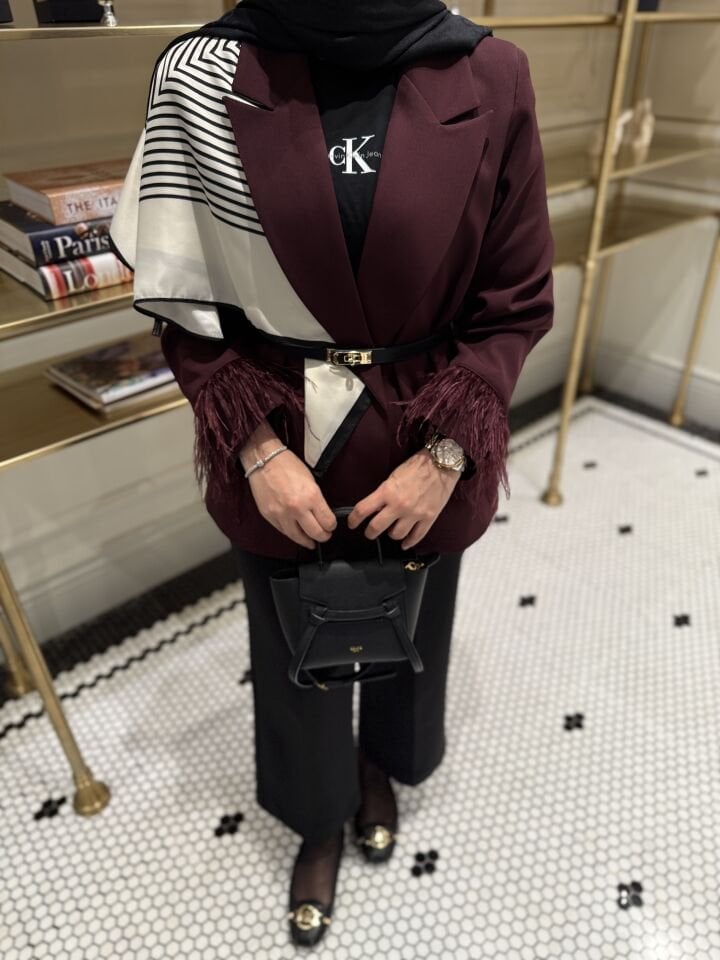 Kolları Tüylü Ceket  | Bordo