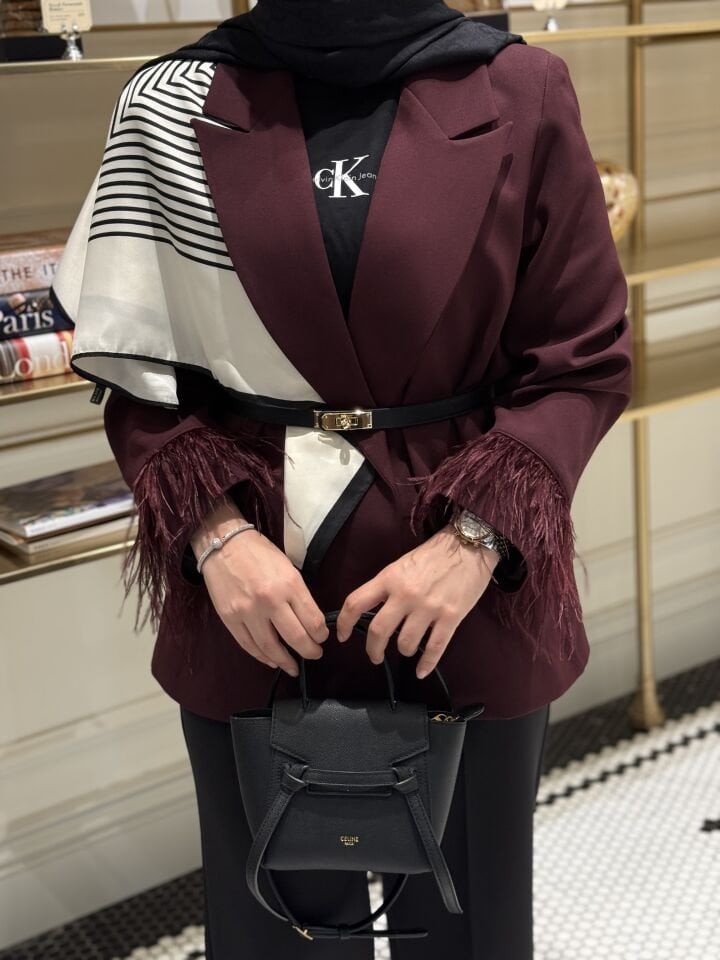 Kolları Tüylü Ceket  | Bordo