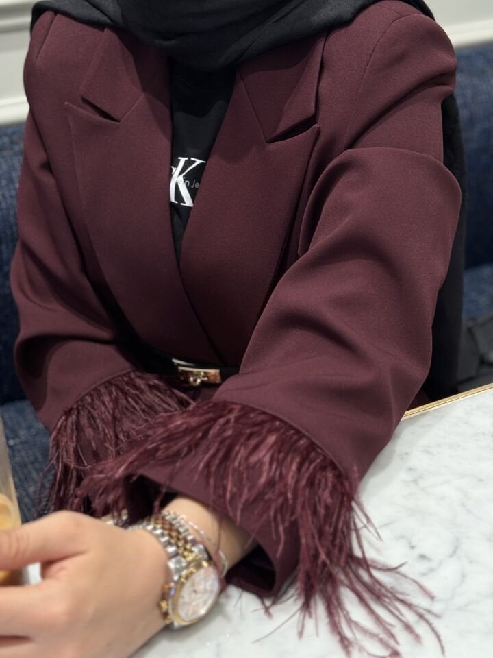 Kolları Tüylü Ceket  | Bordo