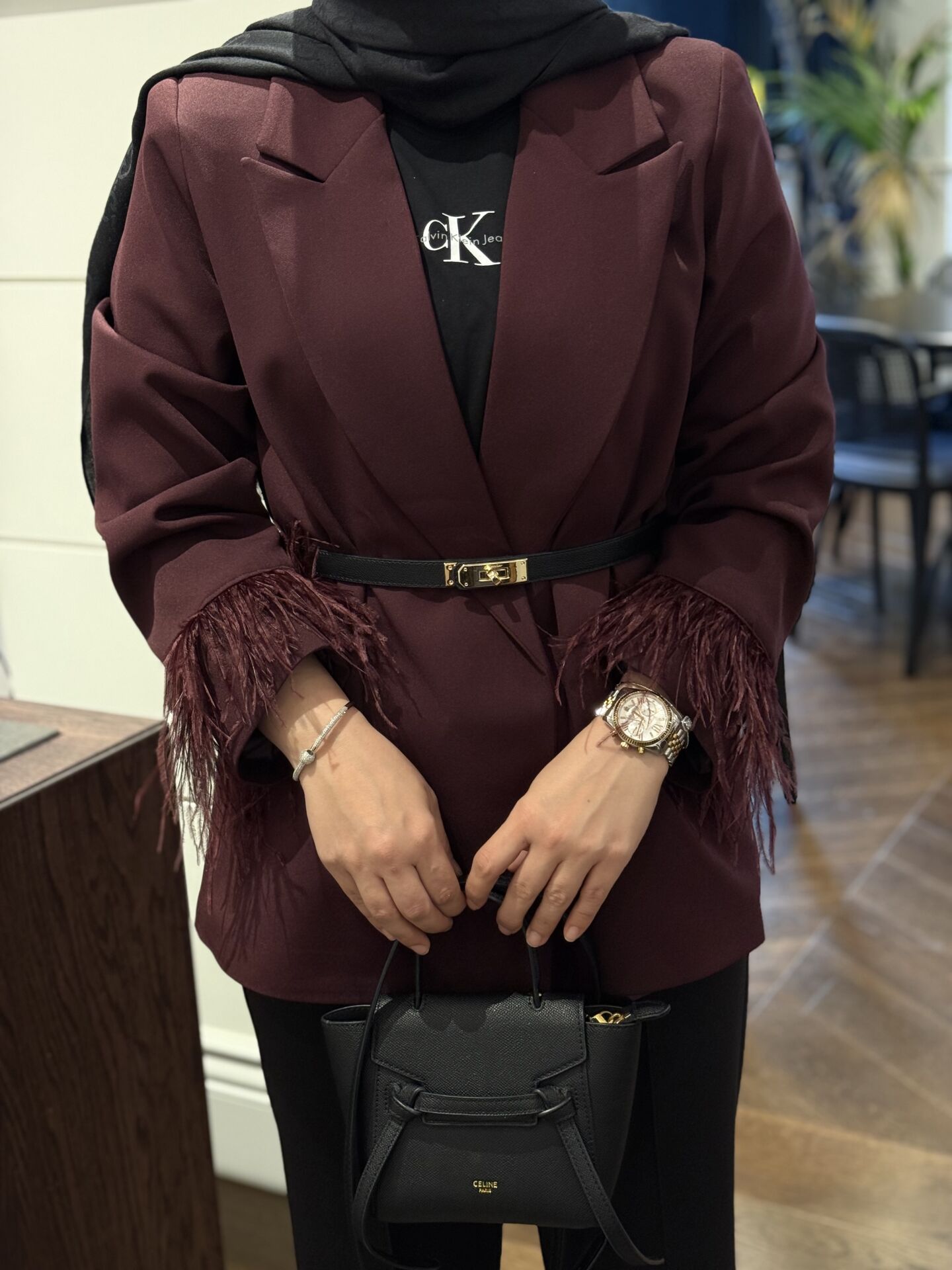 Kolları Tüylü Ceket  | Bordo