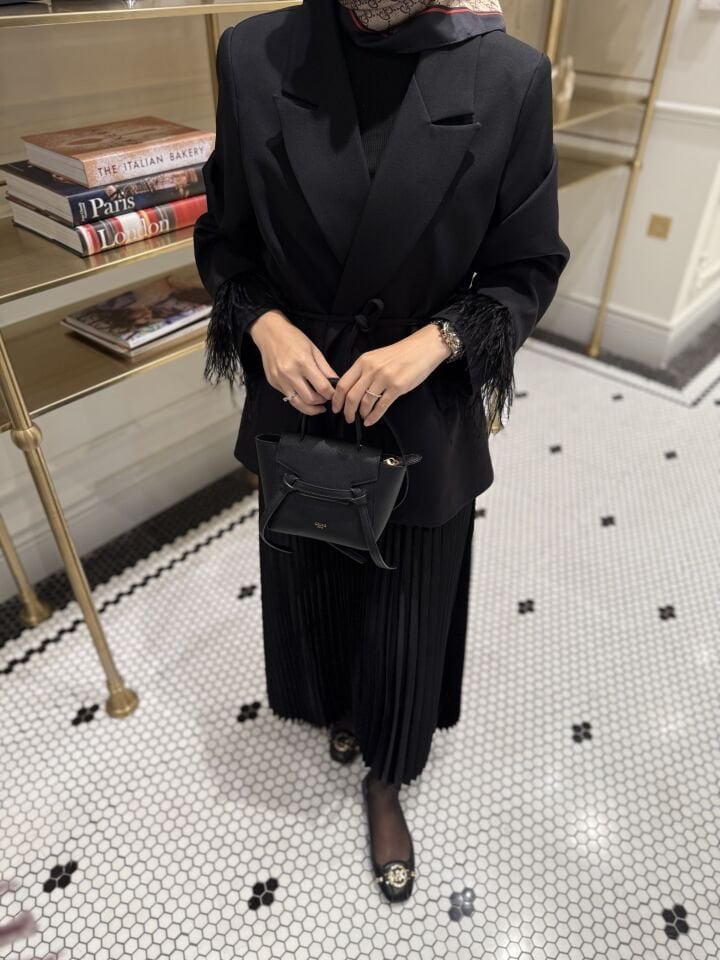 Kolları Tüylü Ceket| Siyah