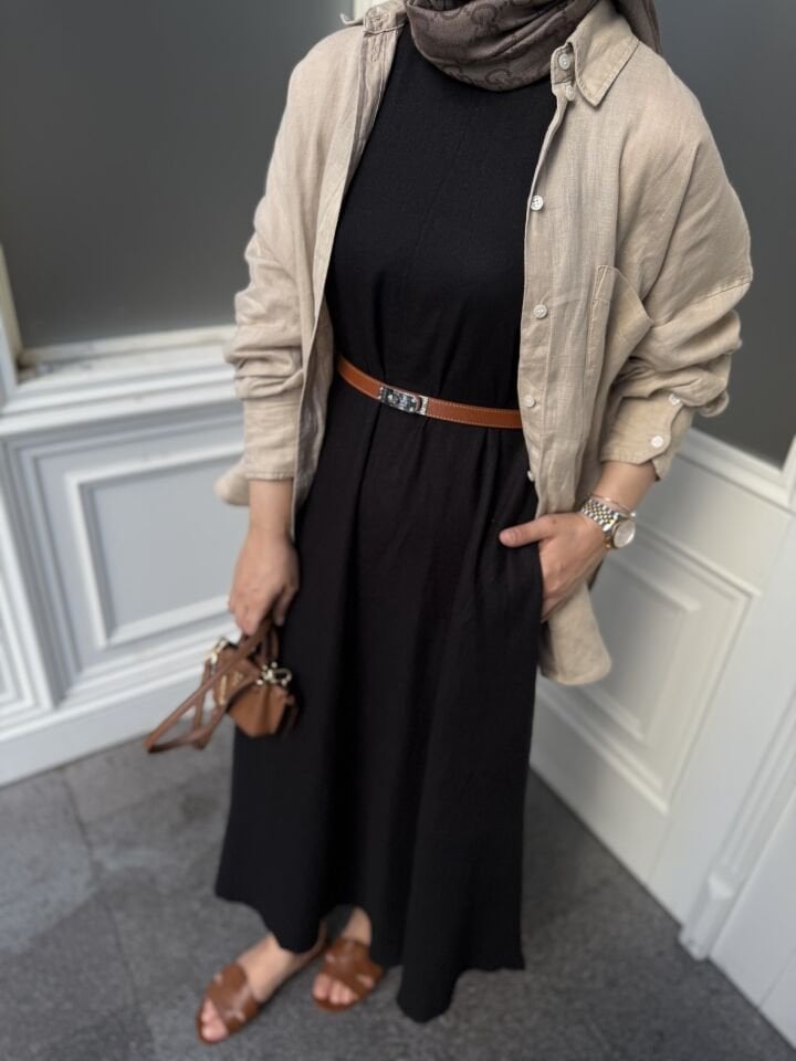 Linen Elbise / siyah