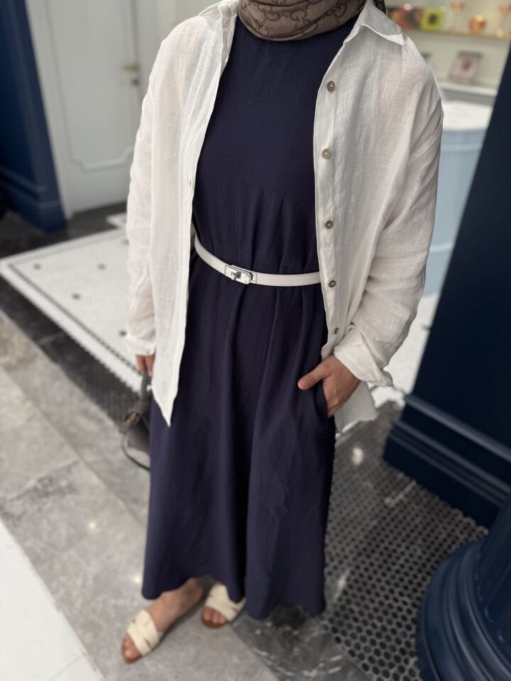 Linen Elbise/ Lacivert