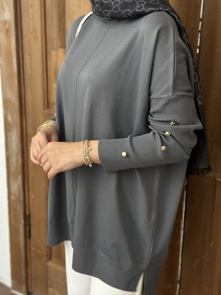 Kolları Düğmeli Kazak/ Antrasit