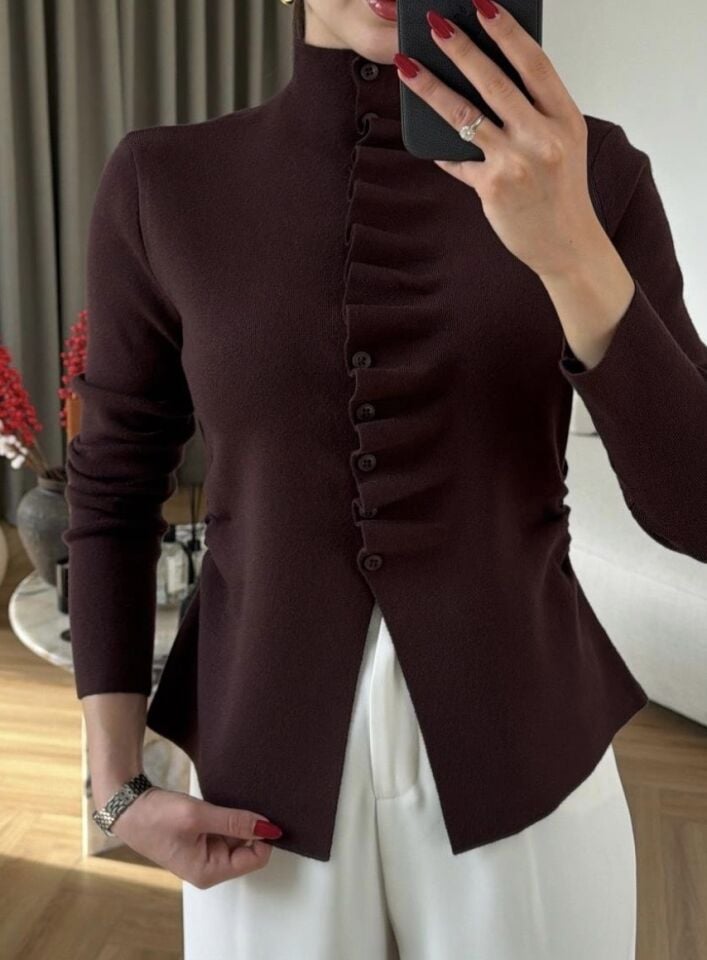 Drapeli İnce Triko Hırka