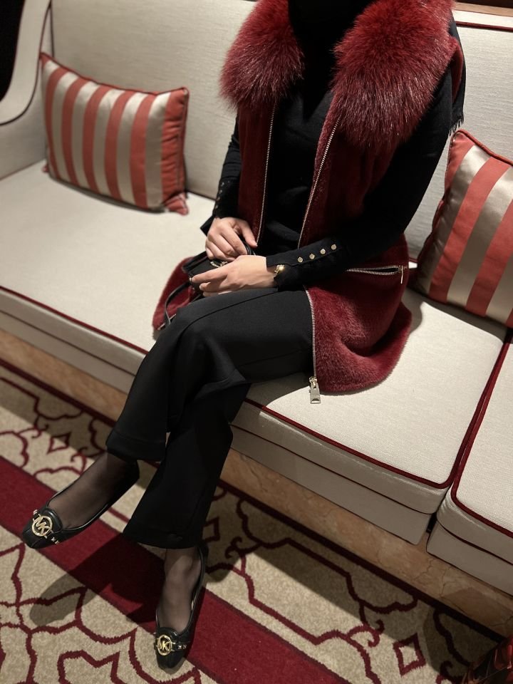 Angora Yakası Kürklü Yelek/ Bordo