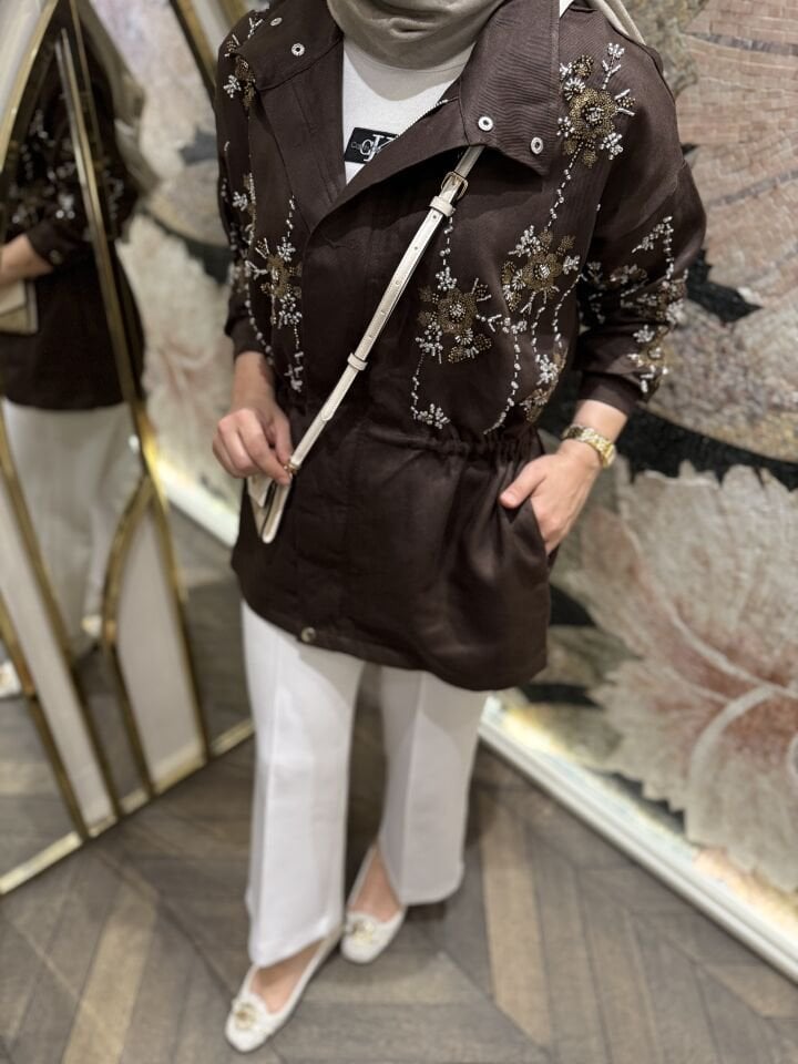 İşleme Ceket/ Kahverengi