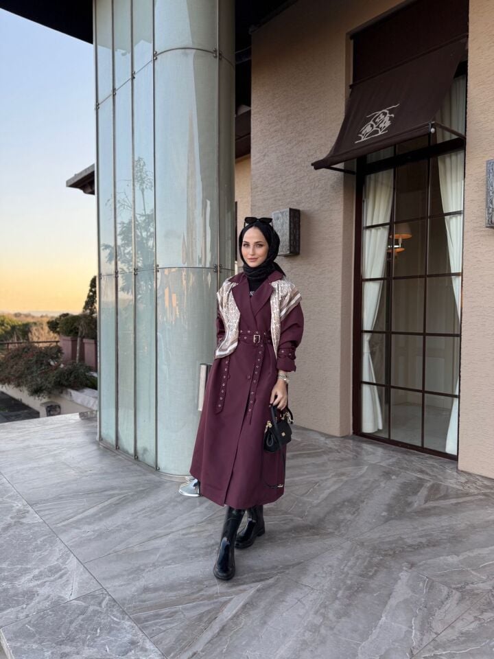 KEMERLİ TRENÇ- BORDO