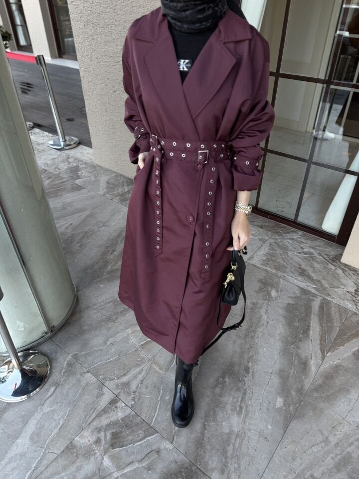 KEMERLİ TRENÇ- BORDO