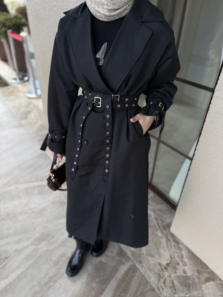 KEMERLİ TRENÇ- SİYAH