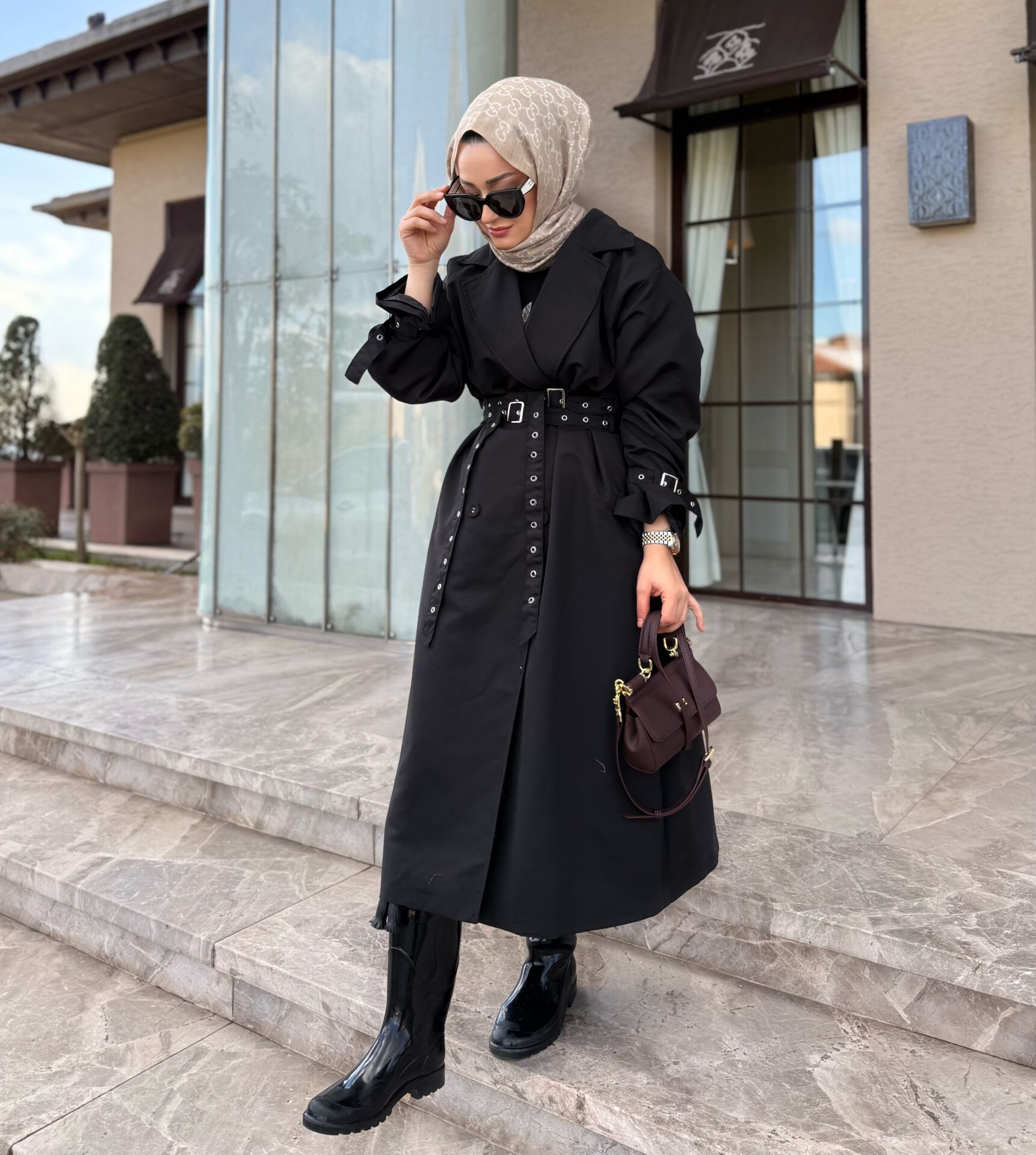 KEMERLİ TRENÇ- SİYAH