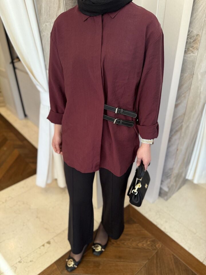 KEMERLİ GÖMLEK- BORDO