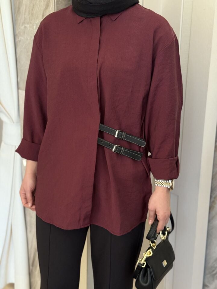 KEMERLİ GÖMLEK- BORDO